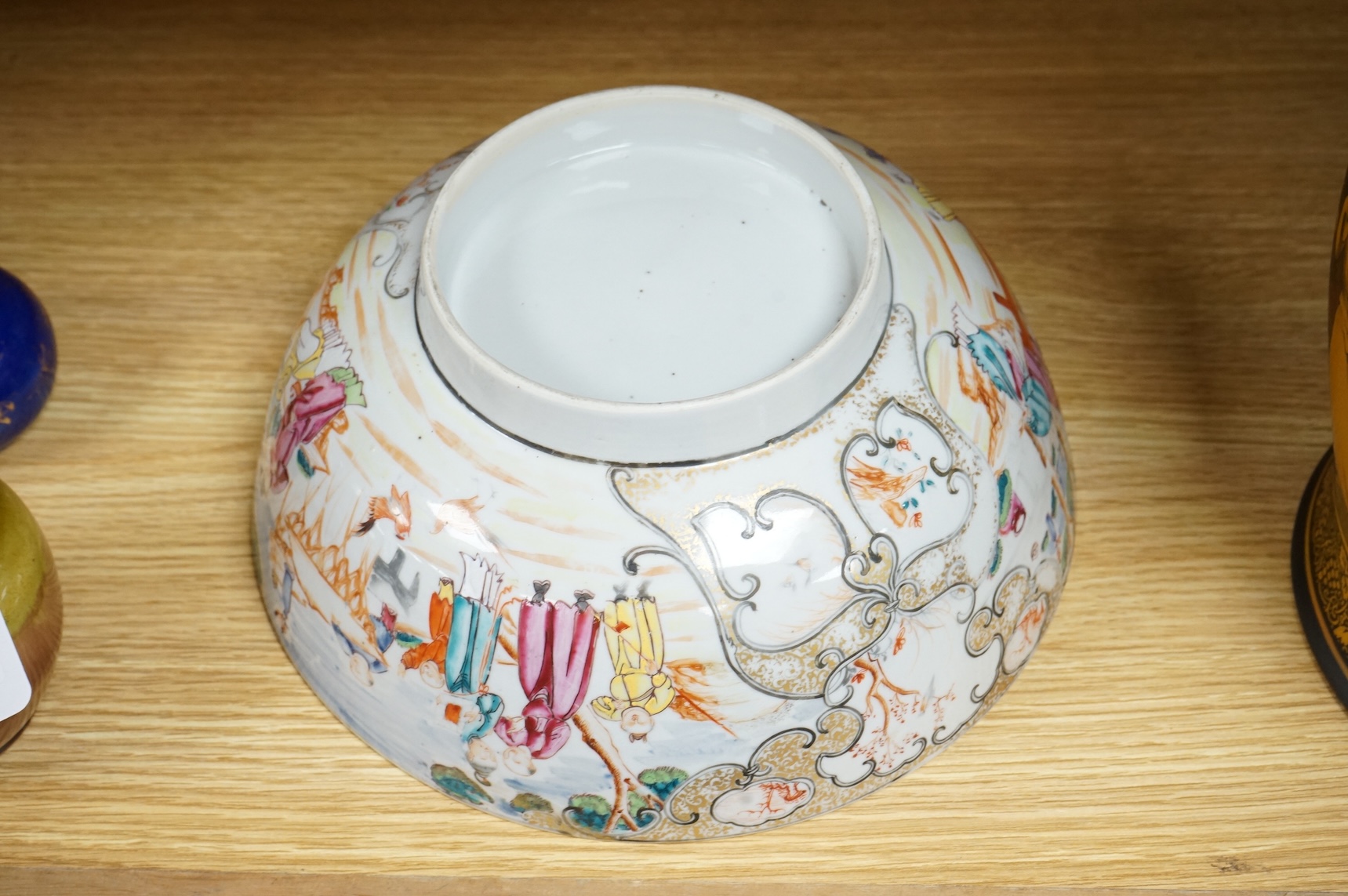 A Chinese export famille rose punch bowl, late 18th century, 27cm in diameter